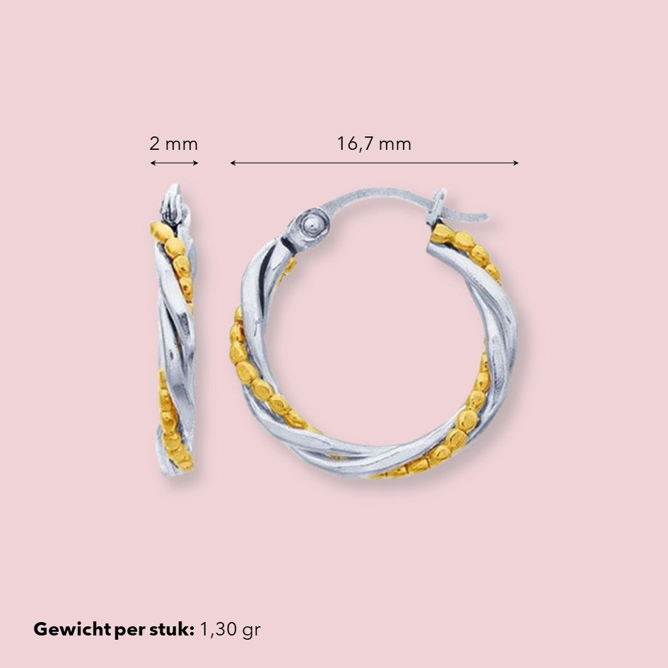 Gewoven hoepeloorbellen goud/zilver