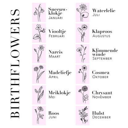 Juweel met geboortebloem & geboortesteen